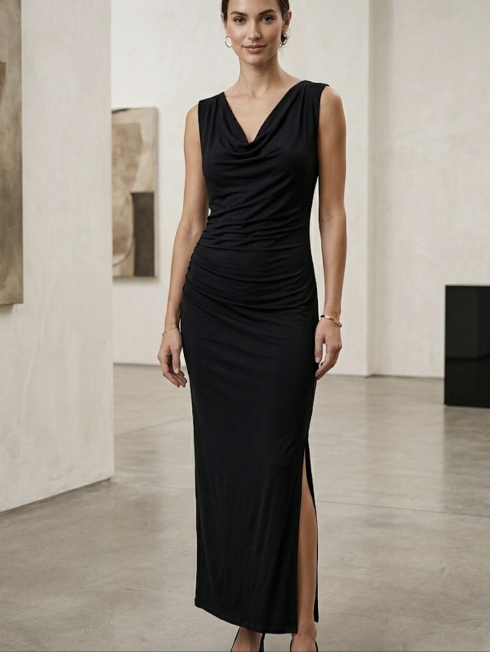 a new day Black Sleeveless Cowl Neck Maxi Dress with Side Slit